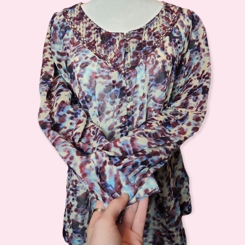 Beachlunchlounge Button Down Long Sleeve Sheer Cotton Peasant Blouse